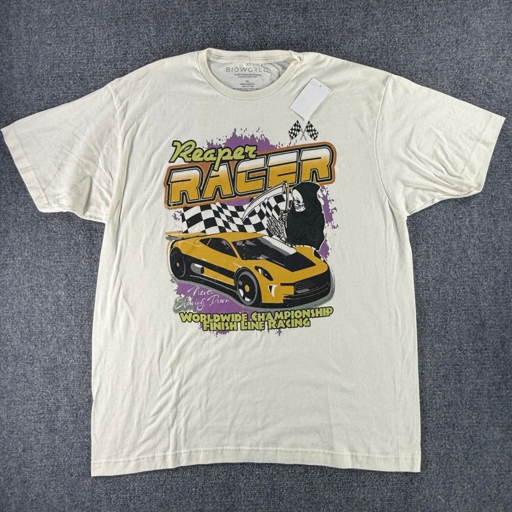Bioworld Reaper Racer Graphic Tee Off White Mens XL Racing Car Grim Reaper Shirt